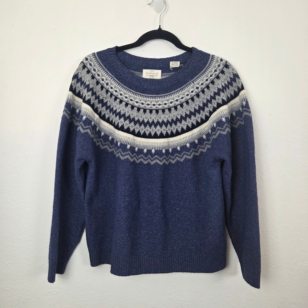 Weatherproof Vintage Sweater Womens Large Blue Fair Isle Crew Neck Pullover L‎